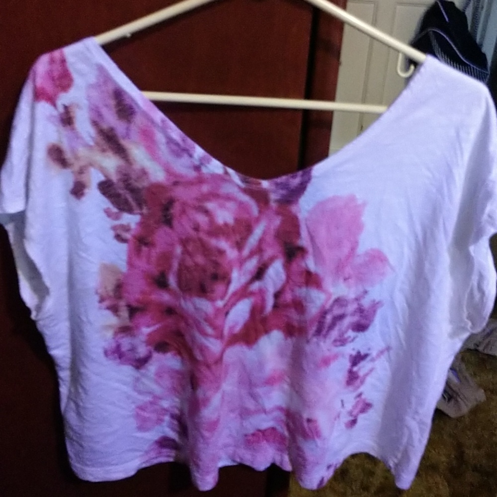Shirt size large pink and white  crop top